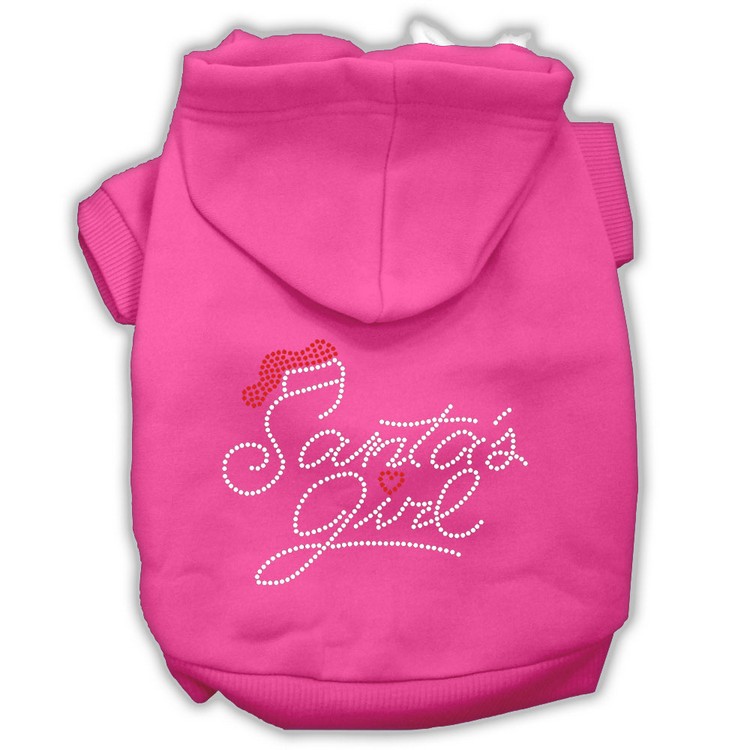 Santa's Girl Rhinestone Dog Hoodie Bright Pink XS